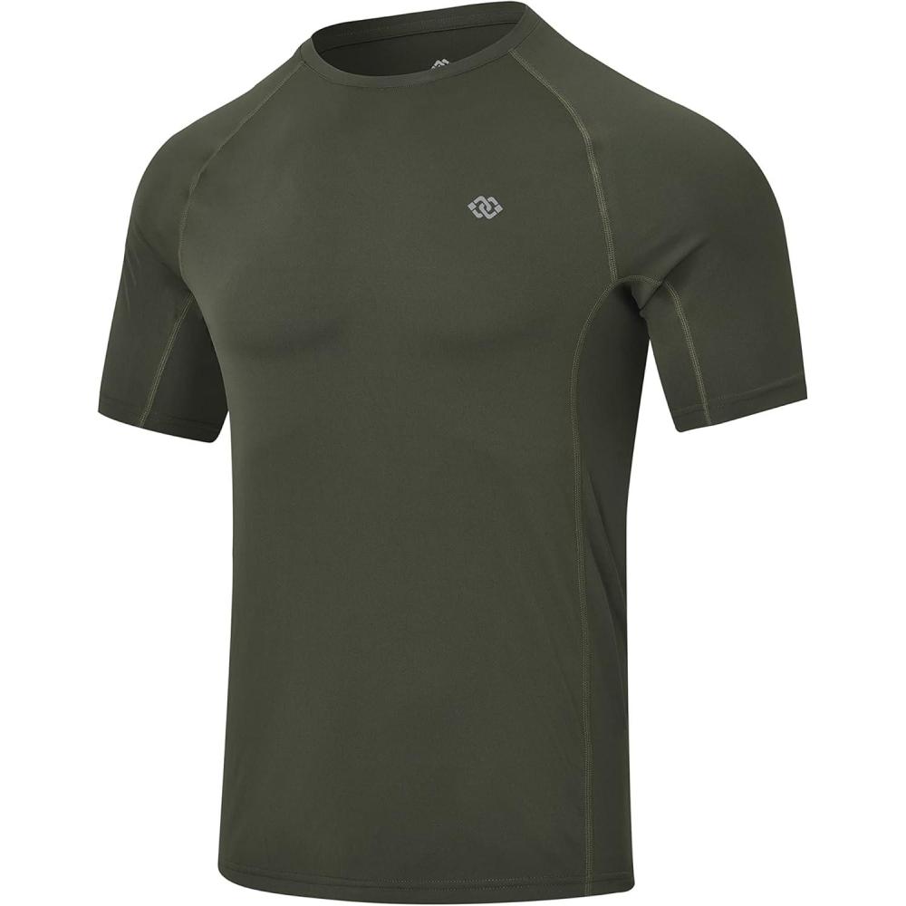 imageMoFiz Mens Short Sleeve Rash Guard UPF50 UV Sun Protection Tee Quick Dry Swimming Shirts Army Green XL