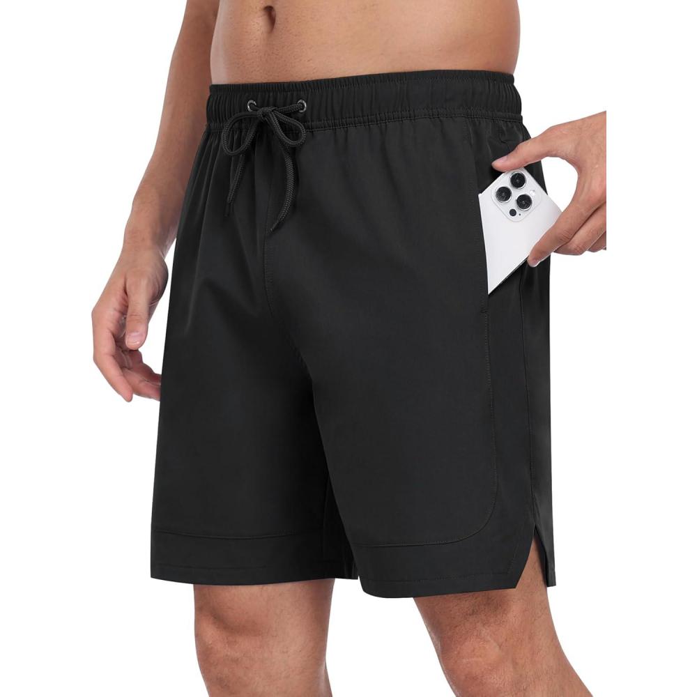 imageMoFiz Mens Swim Trunks 7 Inch Swim Shorts with Compression Liner Swimming Suits Board Shorts Surf Short Bathing SuitBlack