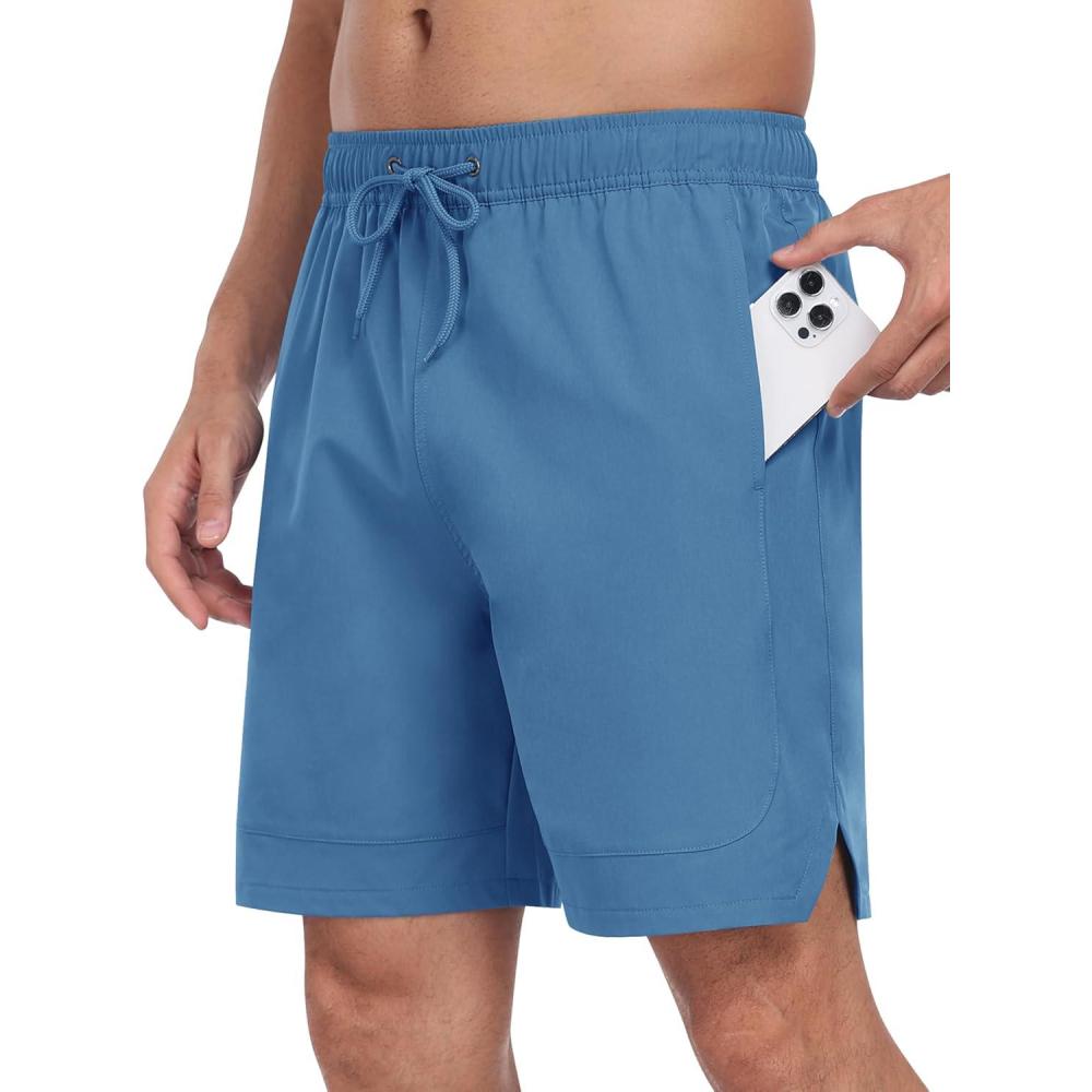 imageMoFiz Mens Swim Trunks 7 Inch Swim Shorts with Compression Liner Swimming Suits Board Shorts Surf Short Bathing SuitBlue