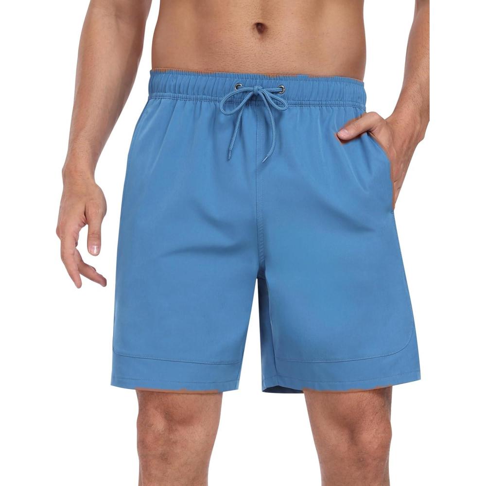 imageMoFiz Mens Swim Trunks 9quot Quick Dry Mens Broad Beach Shorts Stretch Mens Swim ShortsBlue