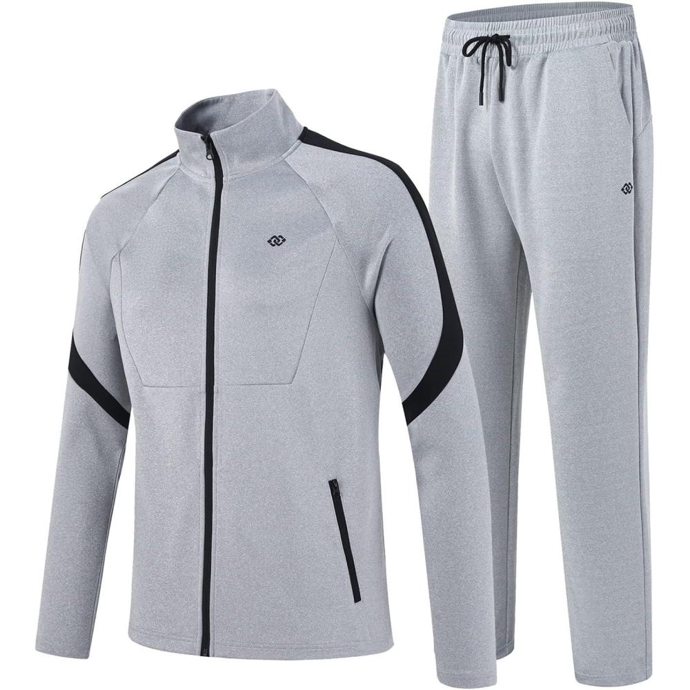 imageMoFiz Mens Tracksuits Set Long Sleeve Causal Full Zip Running Sports Sweatsuit For Men 2 Piece OutfitsAcgrayblack