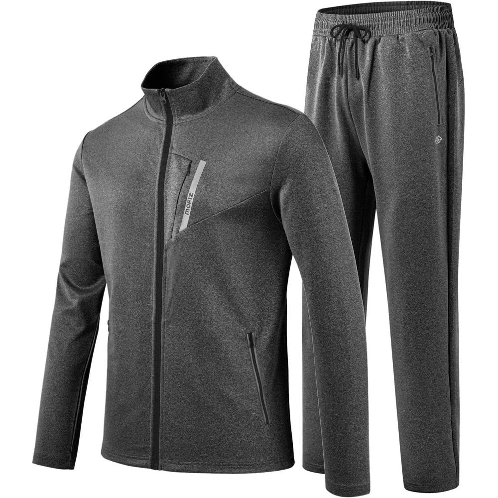 imageMoFiz Mens Tracksuits Set Long Sleeve Causal Full Zip Running Sports Sweatsuit For Men 2 Piece OutfitsBdark Grey