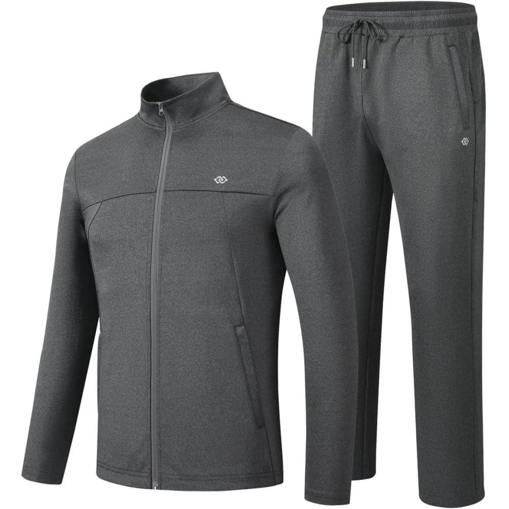 imageMoFiz Mens Tracksuits Set Long Sleeve Causal Full Zip Running Sports Sweatsuit For Men 2 Piece OutfitsDark Grey Set