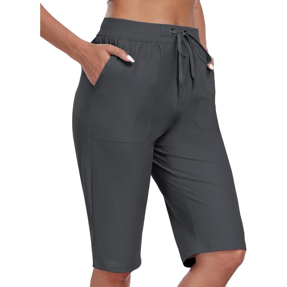 imageMoFiz Womens 13quot Knee Length Hiking Shorts Quick Dry Water Resistant Athletic Travel Golf Bermuda Shorts with 3 PocketsA04dark Gray
