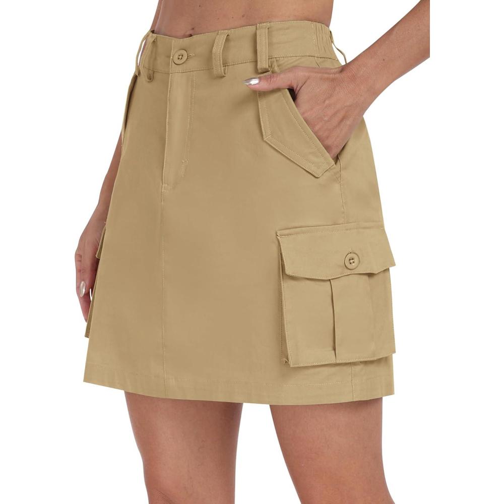 imageMoFiz Womens 18quot Knee Length Golf Skirts Athletic Casual Cargo Skirts Summer Active Sports Tennis Skirt with 4 Pockets Khaki S