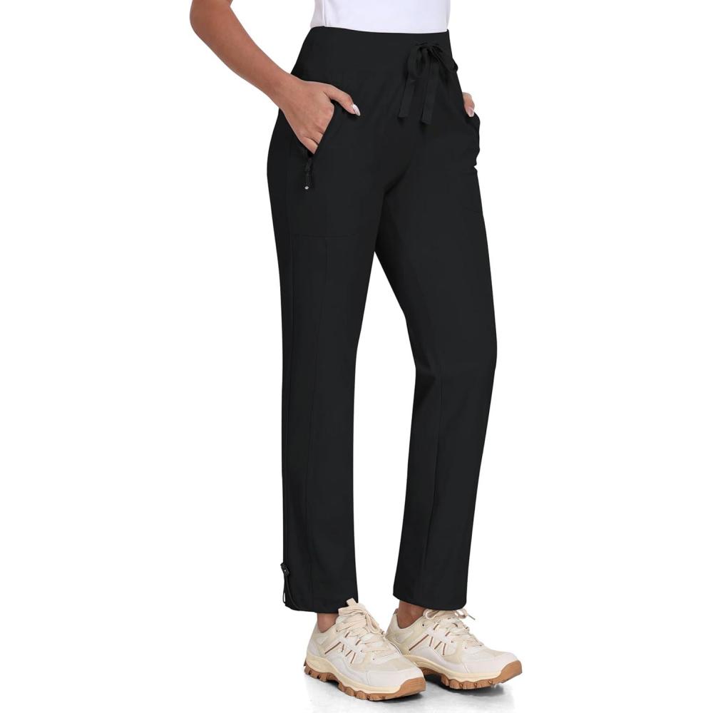 imageMoFiz Womens Hiking Pants Lightweight Outdoor Quick Dry Travel Joggers Water Resistant Athletic Pants Zipper PocketsA01black