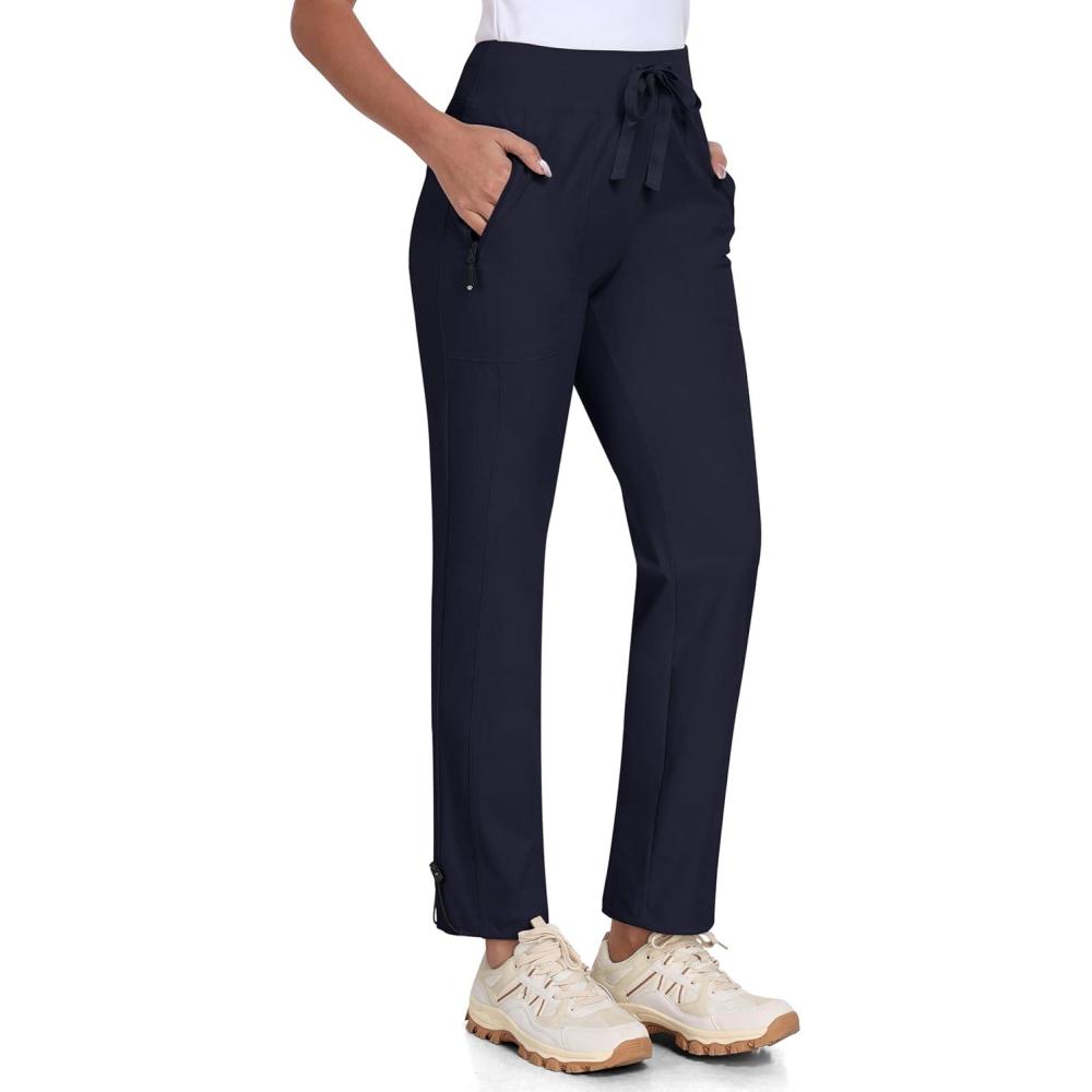 imageMoFiz Womens Hiking Pants Lightweight Outdoor Quick Dry Travel Joggers Water Resistant Athletic Pants Zipper PocketsA02navy Blue