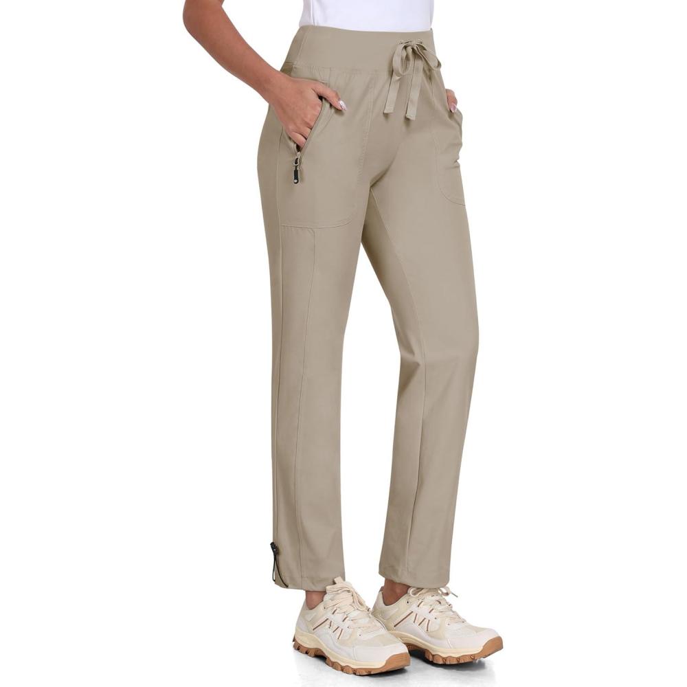 imageMoFiz Womens Hiking Pants Lightweight Outdoor Quick Dry Travel Joggers Water Resistant Athletic Pants Zipper PocketsA05light Khaki