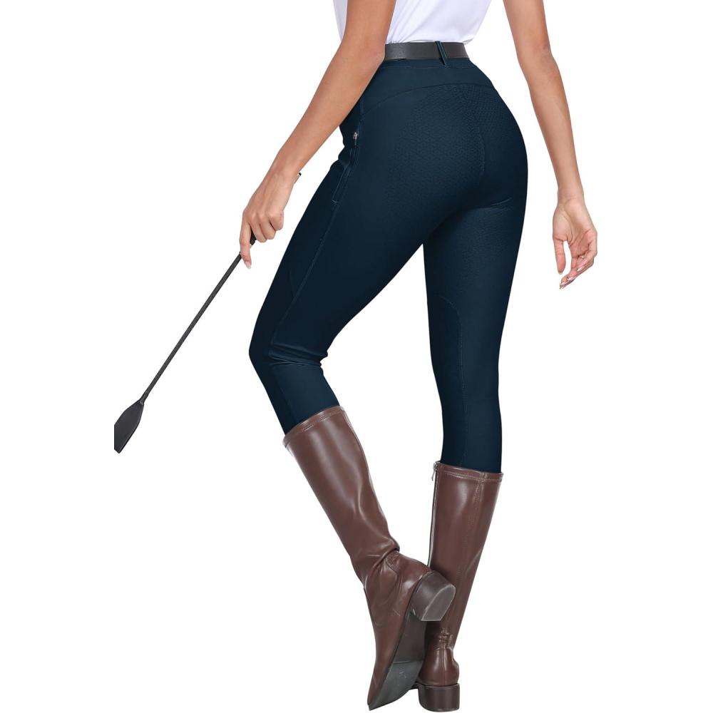 imageMoFiz Womens Horse Riding Pants Full Seat Silicon KneePatch Equestrian Breeches Horseback Schooling Tights Zipper PocketsPeacock Blue