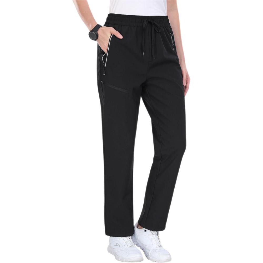 imageMoFiz Womens Waterproof Insulated Snow Pants Fleece Lined Winter Ski Hiking Pants Warm Outdoor Softshell with Elastic WaistBlack