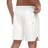 MoFiz Mens Swim Trunks 7 Inch Swim Shorts with Compression Liner Swimming Suits Board Shorts Surf Short Bathing Suit(White)