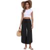 MoFiz Women Cotton Linen Pants Casual Loose Women Wide Leg Pants with Arc Legs Design Flowy Pants Beach Pants(A02-black)