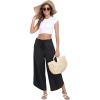 MoFiz Women Cotton Linen Pants Casual Loose Women Wide Leg Pants with Arc Legs Design Flowy Pants Beach Pants(A02-black)