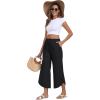 MoFiz Women Cotton Linen Pants Casual Loose Women Wide Leg Pants with Arc Legs Design Flowy Pants Beach Pants(A02-black)