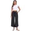MoFiz Women Cotton Linen Pants Casual Loose Women Wide Leg Pants with Arc Legs Design Flowy Pants Beach Pants(A02-black)