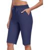 MoFiz Womens 13″ Knee Length Hiking Shorts Quick Dry Water Resistant Athletic Travel Golf Bermuda Shorts with 3 Pockets(A02-navy Blue)