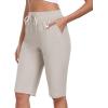 MoFiz Womens 13″ Knee Length Hiking Shorts Quick Dry Water Resistant Athletic Travel Golf Bermuda Shorts with 3 Pockets(A03-light Khaki)