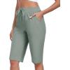 MoFiz Womens 13″ Knee Length Hiking Shorts Quick Dry Water Resistant Athletic Travel Golf Bermuda Shorts with 3 Pockets(A05-gray Green)