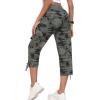 MoFiz Women’s Cargo Capris Pants Loose Fit Casual Hiking Pants Lightweight Quick Dry Travel Summer Pants for Women(Camo Green)