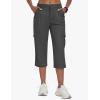 MoFiz Women’s Cargo Capris Pants with 6 Pockets Lightweight Cotton Hiking Casual Travel Summer Capri Pants for Women(Dark Grey)