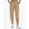 MoFiz Women’s Cargo Capris Pants with 6 Pockets Lightweight Cotton Hiking Casual Travel Summer Capri Pants for Women(Dark Khaki)
