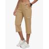MoFiz Women’s Cargo Capris Pants with 6 Pockets Lightweight Cotton Hiking Casual Travel Summer Capri Pants for Women(Dark Khaki)