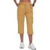 MoFiz Women’s Cargo Capris Pants with 6 Pockets Lightweight Cotton Hiking Casual Travel Summer Capri Pants for Women(Golden)