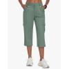 MoFiz Women’s Cargo Capris Pants with 6 Pockets Lightweight Cotton Hiking Casual Travel Summer Capri Pants for Women(Grey Green)