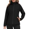 MoFiz Women’s Fleece Lined Softshell Jacket Hooded Windproof Lightweight Insulated Jacket Full Zip Warm Coat(Black)
