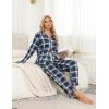MoFiz Womens Pajama Set 2 Piece Long Sleeve Plaid Pjs V Neck Drawstring Elastic Waist Sleepwear Nightwear Lounge Set Comfy Plaid 59 L