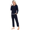 MoFiz Women’s Pajama Set Lounge Sets Long Sleeve Sleepwear Soft 2 Piece Pjs with Pockets Solid Pants Navy Blue M