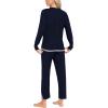 MoFiz Women’s Pajama Set Lounge Sets Long Sleeve Sleepwear Soft 2 Piece Pjs with Pockets Solid Pants Navy Blue M