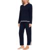 MoFiz Women’s Pajama Set Lounge Sets Long Sleeve Sleepwear Soft 2 Piece Pjs with Pockets Solid Pants Navy Blue M