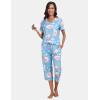 MoFiz Women’s Pajama Sets Floral Pj Set Short Sleeve Top with Capri Pants 2 Piece Summer V Neck Sleepwear with Pockets Z-Floral L
