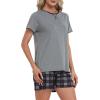 MoFiz Womens Pajamas 2 Piece Short Sleeve Sleepwear Set Summer Soft Pajamas Set Casual Lounge Sets Plaid M