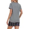 MoFiz Womens Pajamas 2 Piece Short Sleeve Sleepwear Set Summer Soft Pajamas Set Casual Lounge Sets Plaid M