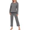 MoFiz Women’s Pajamas Sets Long Sleeve with Plaid Pants Soft Sleepwear 2 Piece Pjs Lightweight Lounge Set with Pockets Grey XL