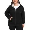 MoFiz Womens Plus Size Fleece Zip Up Hoodie Jacket Sherpa Lined Warm Coat Hooded Sweatshirts(Black)