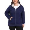 MoFiz Womens Plus Size Fleece Zip Up Hoodie Jacket Sherpa Lined Warm Coat Hooded Sweatshirts(Blue)