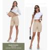 MoFiz Women’s Shorts Dressy Casual Business Work Shorts Elastic Waist Straight Leg Pleated Summer Bermuda Shorts with Pockets(Beige)