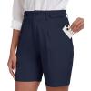MoFiz Women’s Shorts Dressy Casual Business Work Shorts Elastic Waist Straight Leg Pleated Summer Bermuda Shorts with Pockets(Navy)