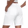 MoFiz Women’s Shorts Dressy Casual Business Work Shorts Elastic Waist Straight Leg Pleated Summer Bermuda Shorts with Pockets(White)