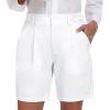 MoFiz Women’s Shorts Dressy Casual Business Work Shorts Elastic Waist Straight Leg Pleated Summer Bermuda Shorts with Pockets(White)