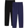 JINSHI Pajama Pants Men Soft Pajama Bottoms Mens with Pockets Elastic Drawstring Waistband Mens Pj Pants Black/Navy Blue Medium