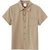 MoFiz Boys Short Sleeve Button Down Shirts Collared Beach Shirt(Khaki)