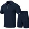 MoFiz Mens Short Sets 2 Piece Sweatsuit Casual Tracksuits Set 1/4 Zip Short Sleeve and Jogging Shorts Outfits for Men, X-Large, Style-a Navy Blue