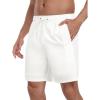 MoFiz Mens Swim Trunks 7 Inch Swim Shorts with Compression Liner Swimming Suits Board Shorts Surf Short Bathing Suit(White)