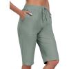 MoFiz Womens 13″ Knee Length Hiking Shorts Quick Dry Water Resistant Athletic Travel Golf Bermuda Shorts with 3 Pockets(A05-gray Green)
