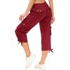 MoFiz Women’s Cargo Capris Pants Loose Fit Casual Hiking Pants Lightweight Quick Dry Travel Summer Pants for Women(15-wine Red)