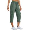 MoFiz Women’s Cargo Capris Pants Loose Fit Casual Hiking Pants Lightweight Quick Dry Travel Summer Pants for Women(Army Green)